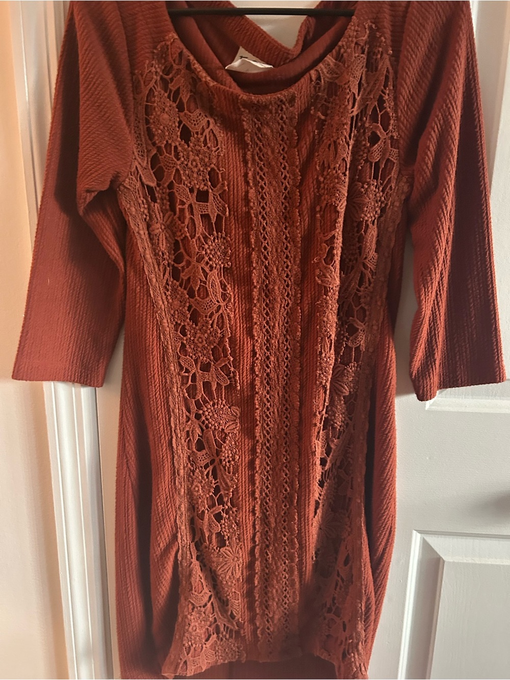 Free People Rust Crochet Front Long Sleeve Dress